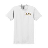 Display your Kappa Alpha Theta sisterhood with this charming embroidered Gildan t-shirt. It features your cherished ΚΑΘ Greek letters delicately embroidered for a polished and pretty look