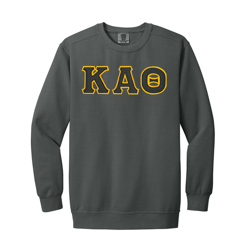 Represent your Kappa Alpha Theta connection in this incredibly soft Comfort Colors crewneck sweatshirt. Your esteemed ΚΑΘ Greek letters are expertly sewn on using a high-quality dense satin stitch for a beautiful, durable finish