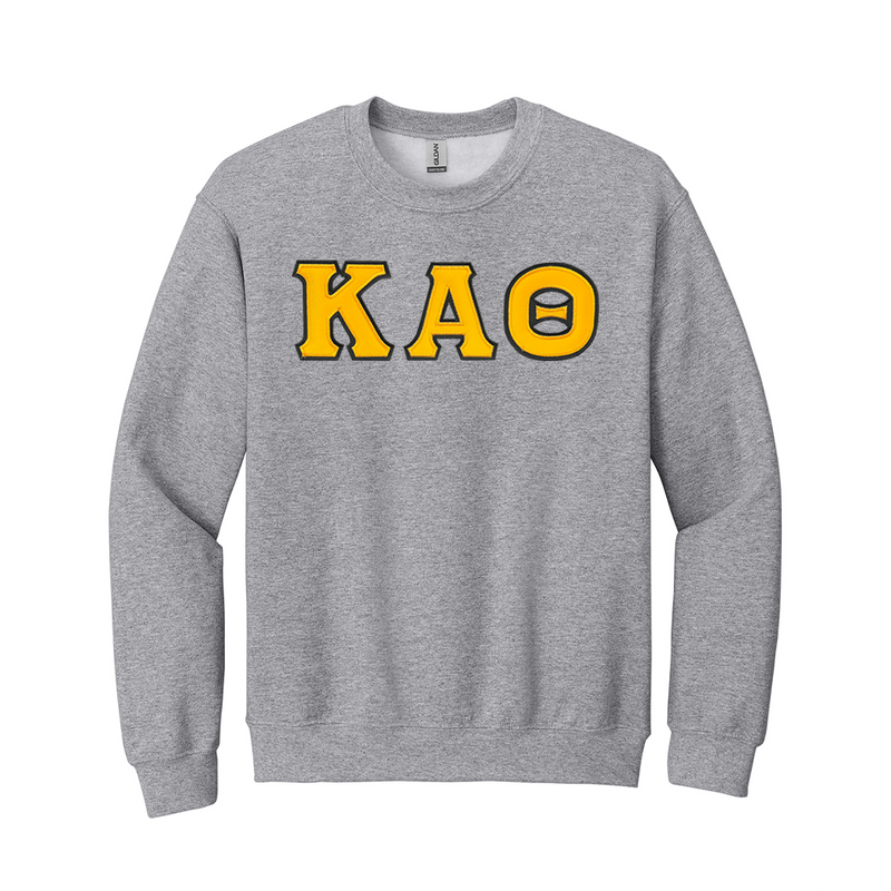 Display your Kappa Alpha Theta sisterhood with grace in this classic appeal Gildan crewneck sweatshirt. It features your cherished ΚΑΘ Greek letters expertly sewn on with tackle twill