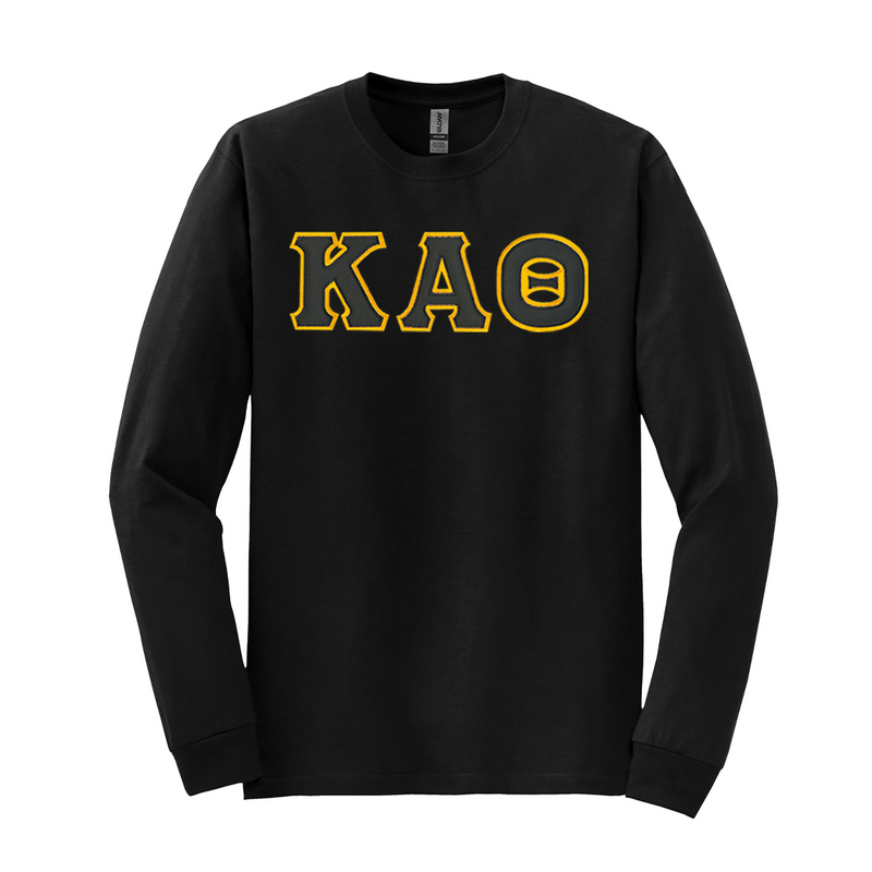 Show your Kappa Alpha Theta sisterhood with this comfortable Gildan long sleeve t-shirt, a versatile addition to your Greek apparel collection. Your cherished ΚΑΘ Greek letters are expertly sewn on for a beautiful and lasting presentation