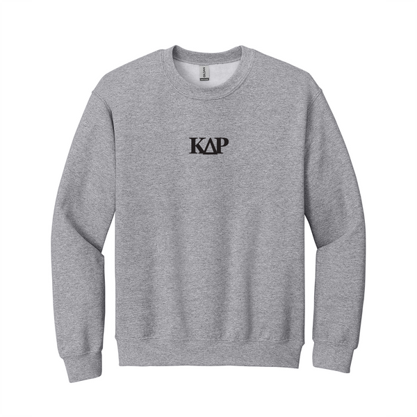 Display your Kappa Delta Rho brotherhood with honor in this classic appeal Gildan crewneck sweatshirt. It features your distinctive ΚΔΡ Greek letters Logo embroidered on the center chest in black.
