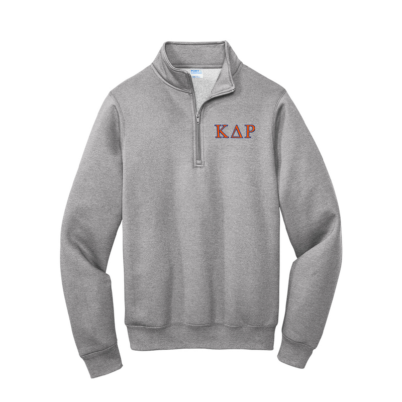 Kappa Delta Rho Fraternity Port Authority Quarter Zip With Embroidered Greek Letters.