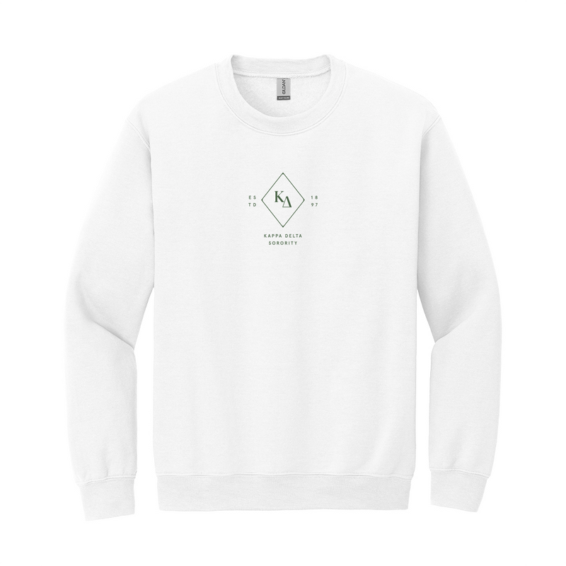 Wear your Kappa Delta Greek letters with grace with this timeless Gildan crewneck sweatshirt. It showcases your cherished ΚΔ Diamond embroidered on the center chest in dark green.