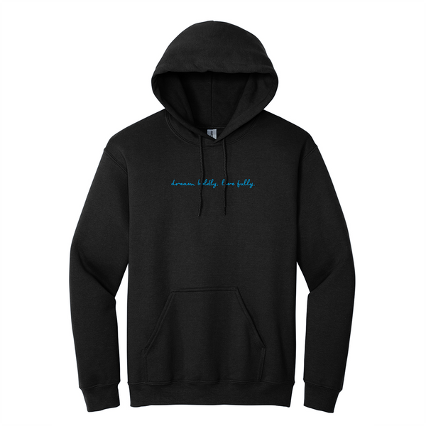 Wear your Kappa Kappa Gamma letters with aspiration in this enduring style Gildan hoodie. It features your beautiful ΚΚΓ Dream Boldly Live Fully design meticulously embroidered on the center chest in blue.