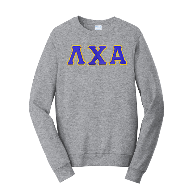 Premium Lambda Chi Alpha Satin Stitch Sewn on Greek Letter Fan Favorite Port and Company Crewneck Sweatshirt