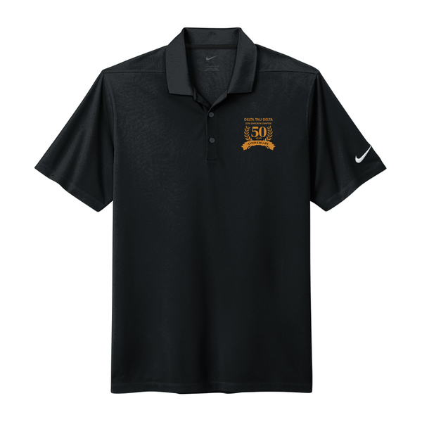 Custom embroidered Delta Tau Delta 50 year anniversary Nike micro pique polo. High quality embroidery located on the left chest to commemorate the 50 year anniversary of Delta Tau Delta at the University of Central Florida.