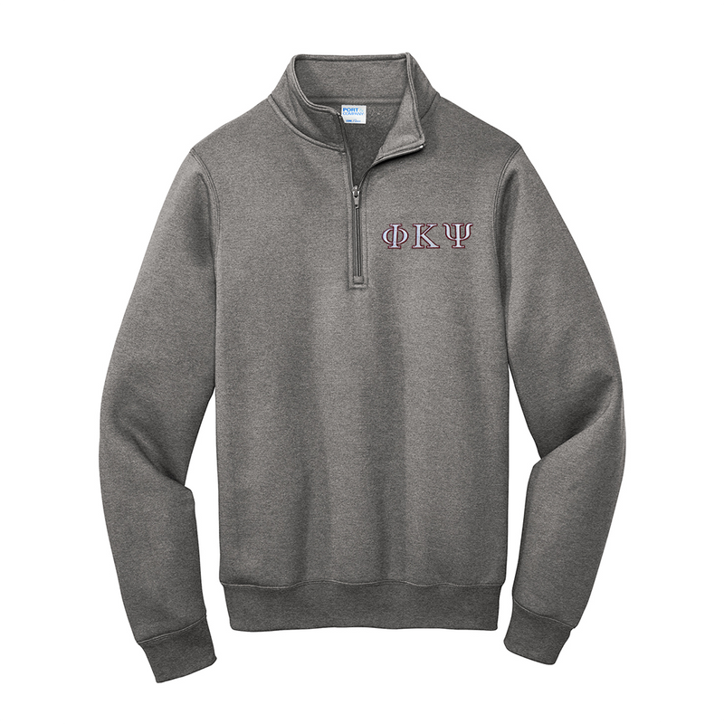 Represent your Phi Kappa Psi fraternity with this classic embroidered Port &amp; Company Quarter Zip sweatshirt. 