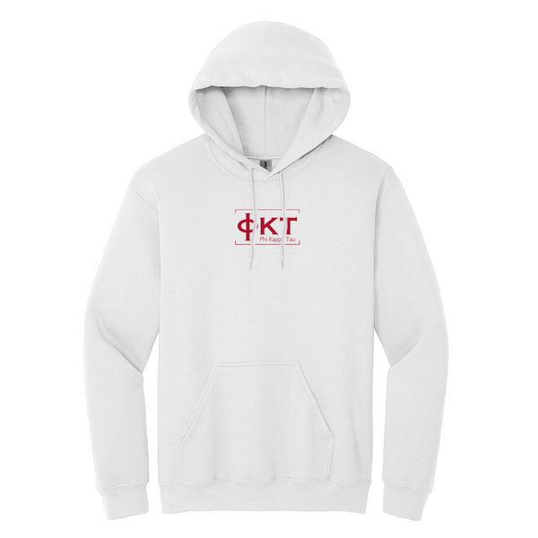 Wear your Phi Kappa Tau letters with timeless appeal with this Greek letter Gildan hoodie. It features your distinctive ΦΚΤ Logotype design meticulously embroidered on the center chest in red.