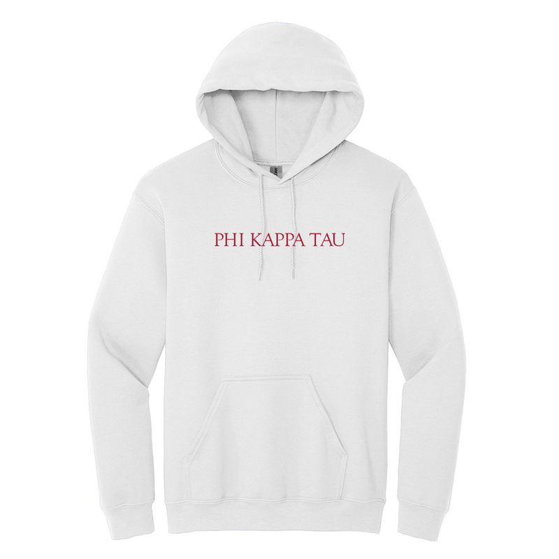 Wear your Phi Kappa Tau letters with grace in this timeless appeal Gildan crewneck sweatshirt. It features your distinctive ΦΚΤ Wordmark meticulously embroidered on the center chest in red.