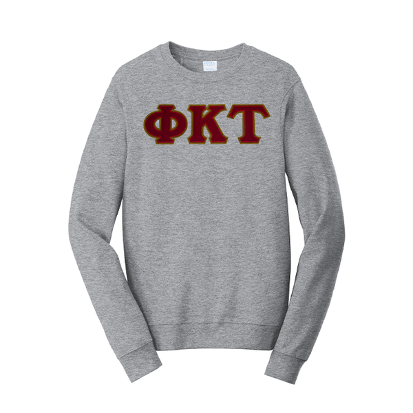 Premium Phi Kappa Tau Satin Stitch Sewn on Greek Letter Fan Favorite Port and Company Crewneck Sweatshirt