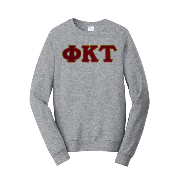 Premium Phi Kappa Tau Satin Stitch Sewn on Greek Letter Fan Favorite Port and Company Crewneck Sweatshirt