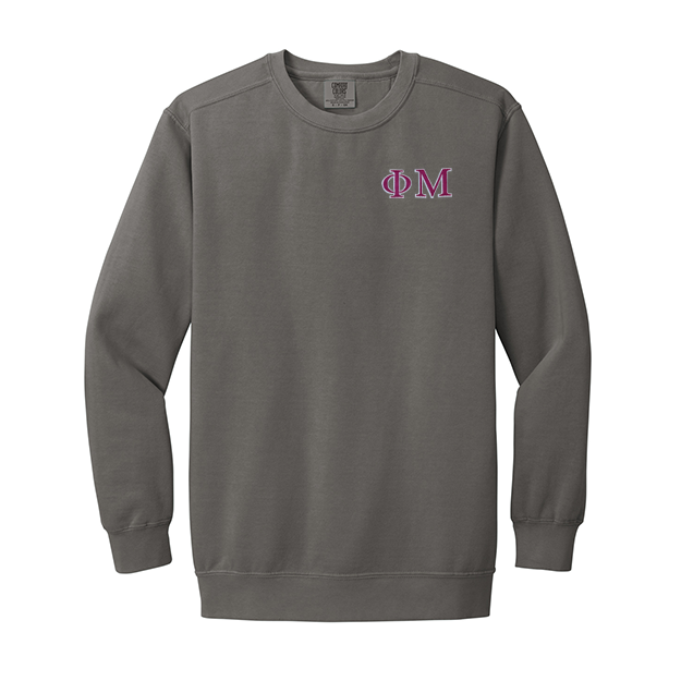 Phi Mu Sorority Comfort Colors Embroidered Greek Letter Crewneck Sweatshirt