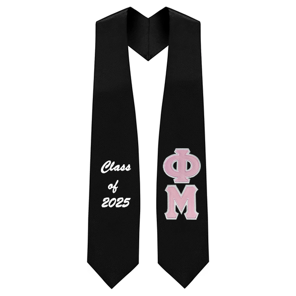 Phi Mu Sorority Tackle Twill Greek Letter Graduation Stole. For Phi Mu Sorority