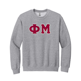 Phi Mu Sorority Sewn on Greek Letter Gildan Crewneck Sweatshirt