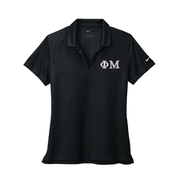 Phi Mu Sorority Nike Ladies Dri-FIT polo with embroidered Greek letters