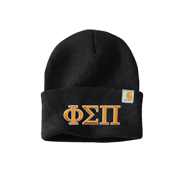 Showcase your Phi Sigma Pi brotherhood with this durable Carhartt Watch Cap. Your esteemed ΦΣΠ Greek letters are expertly embroidered for a sharp and lasting display. You can personalize this beanie by choosing its color and your preferred Greek letter (thread) colors.