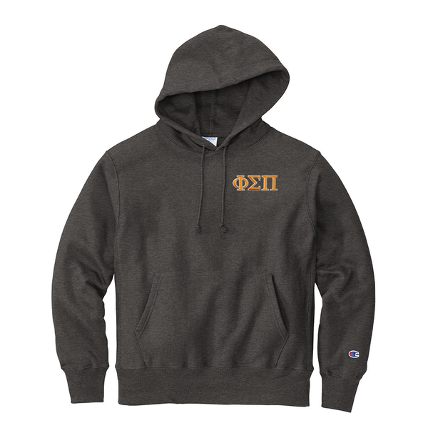 Represent your Phi Sigma Pi affiliation with this sharp Champion Reverse Weave Hooded Sweatshirt, showcasing small embroidered Greek letters. Your distinguished ΦΣΠ Greek letters will be neatly embroidered for a polished look. 