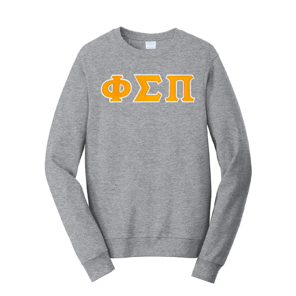 Represent your Phi Sigma Pi fraternity in this premium Fan Favorite Port &amp; Company crewneck sweatshirt. Your tackle twill ΦΣΠ Greek letters are sewn on using a high-quality satin stitch for a sharp and premium look