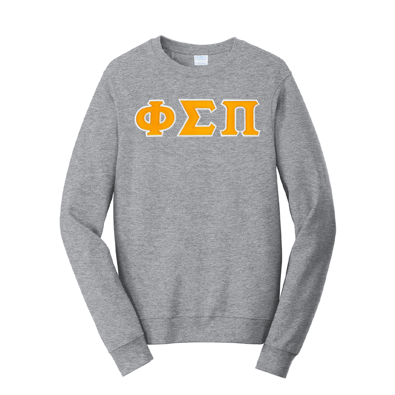 Represent your Phi Sigma Pi fraternity in this premium Fan Favorite Port &amp; Company crewneck sweatshirt. Your tackle twill ΦΣΠ Greek letters are sewn on using a high-quality satin stitch for a sharp and premium look