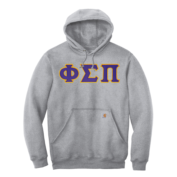 Represent your Phi Sigma Pi affiliation with this sharp Carhartt Midweight Hooded Sweatshirt. Your ΦΣΠ Greek letters are sewn on with high-quality satin stitching for a polished, and premium appearance.