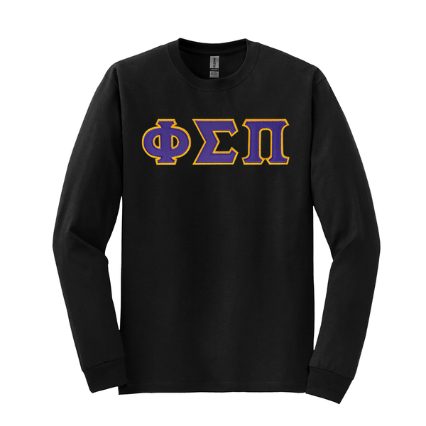 Represent your Phi Sigma Pi brotherhood in this dependable Gildan long sleeve t-shirt, a great choice for fraternity members. Your esteemed ΦΣΠ Greek letters are expertly sewn on for a sharp and durable look