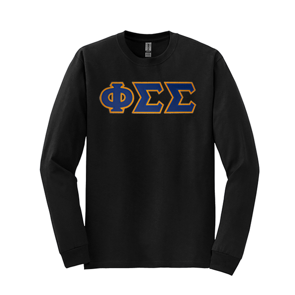 Phi Sigma Sigma Sorority Sewn on Greek Letter Gildan Long Sleeve T-shirt