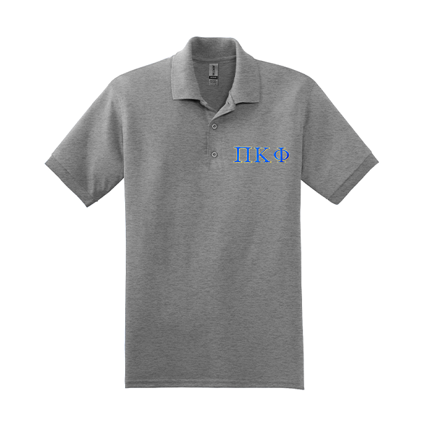 Pi Kappa Phi Fraternity Embroidered Greek Letter Gildan Polo Shirt.