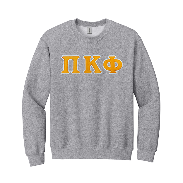 Pi Kappa Phi Fraternity Sewn on Greek Letter Gildan Crewneck Sweatshirt.