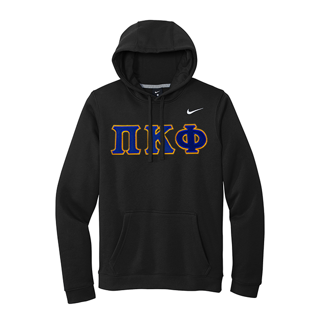 Pi Kappa Phi Fraternity Nike Hoodie With Sewn on Greek Letters Satin Stitching