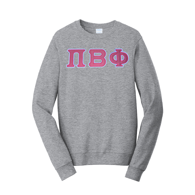 Premium Pi Beta Phi Sorority Satin Stitch Sewn on Greek Letter Fan Favorite Port and Company Crewneck Sweatshirt