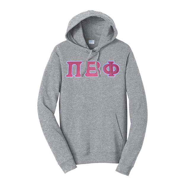 Premium Pi Beta Phi Sorority Satin Stitch Sewn on Greek Letter Fan Favorite Port and Company Hoodie