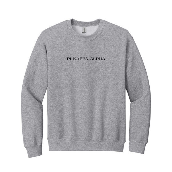 Represent your Pi Kappa Alpha brotherhood with this well-defined embroidered Gildan crewneck sweatshirt. It features your esteemed Secondary logo embroidered on the center chest. You have the choice of crewneck color, and embroidery color.