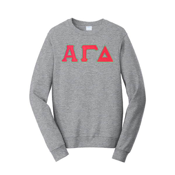 Premium Alpha Gamma Delta Sorority Satin Stitch Sewn on Greek Letter Fan Favorite Port and Company Crewneck Sweatshirt