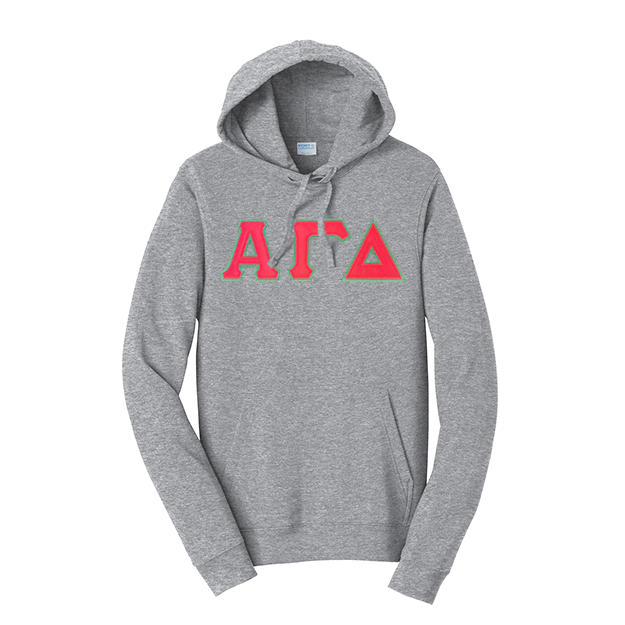 Premium Alpha Gamma Delta Sorority Satin Stitch Sewn on Greek Letter Fan Favorite Port and Company Hoodie