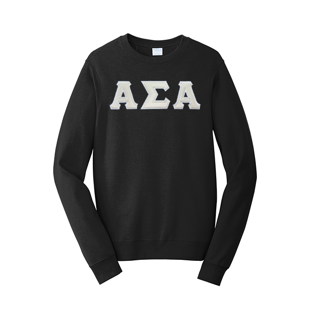 Premium Alpha Sigma Alpha Sorority Satin Stitch Sewn on Greek Letter Fan Favorite Port and Company Crewneck Sweatshirt