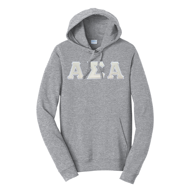 Premium Alpha Sigma Alpha Sorority Satin Stitch Sewn on Greek Letter Fan Favorite Port and Company Hoodie