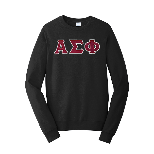 Alpha Sigma Phi Satin Stitch Sewn on Greek Letter Fan Favorite Port and Company Crewneck Sweatshirt