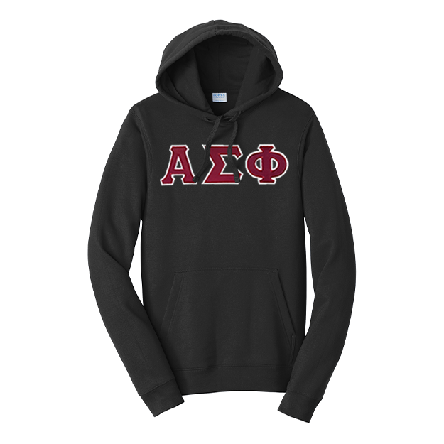 Alpha Sigma Phi Fraternity Satin Stitch Sewn on Greek Letter Fan Favorite Port and Company Hoodie