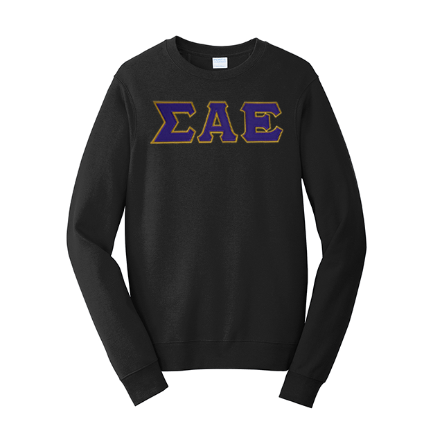 Premium Sigma Alpha Epsilon Satin Stitch Sewn on Greek Letter Fan Favorite Port and Company Crewneck Sweatshirt