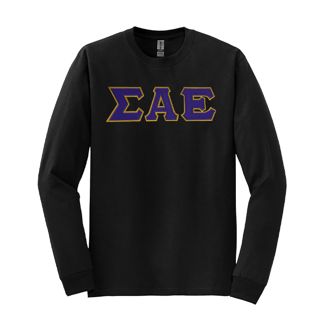 Sigma Alpha Epsilon Fraternity Sewn on Greek Letter Gildan Long Sleeve T-shirt