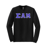 Sigma Alpha Mu Fraternity Sewn on Greek Letter Gildan Long Sleeve T-shirt