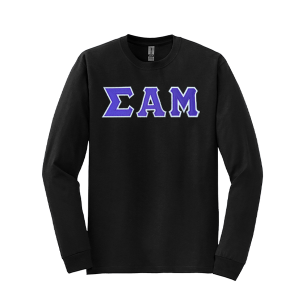 Sigma Alpha Mu Fraternity Sewn on Greek Letter Gildan Long Sleeve T-shirt