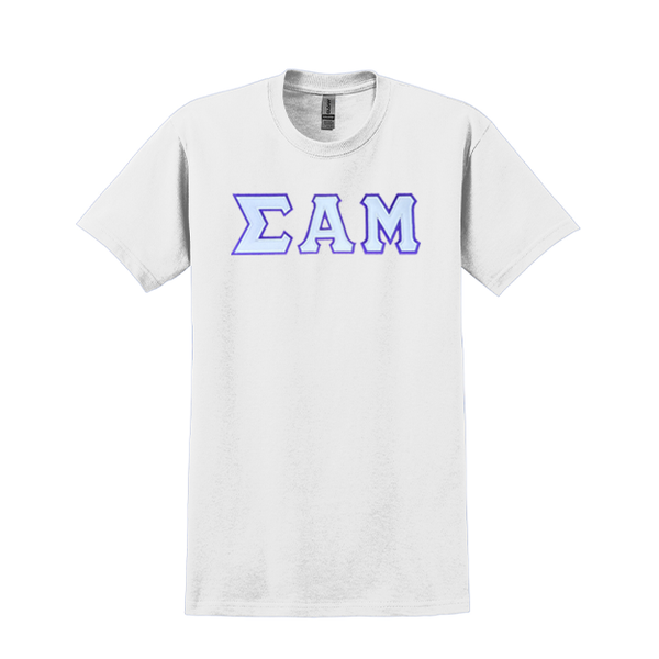 Sigma Alpha Mu Fraternity Sewn on Greek Letter Gildan T-shirt