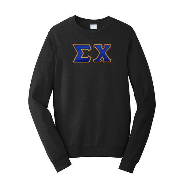 Premium Sigma Chi Satin Stitch Sewn on Greek Letter Fan Favorite Port and Company Crewneck Sweatshirt