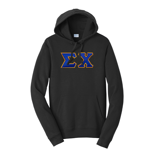 Premium Sigma Chi Fraternity Satin Stitch Sewn on Greek Letter Fan Favorite Port and Company Hoodie
