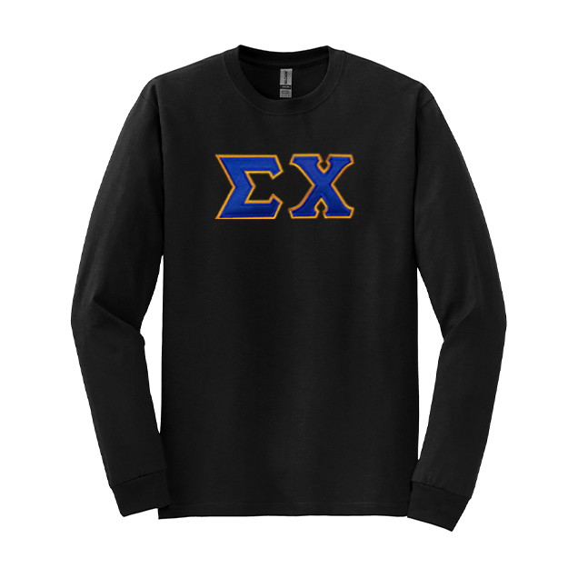 Sigma Chi Fraternity Sewn on Greek Letter Gildan Long Sleeve T-shirt