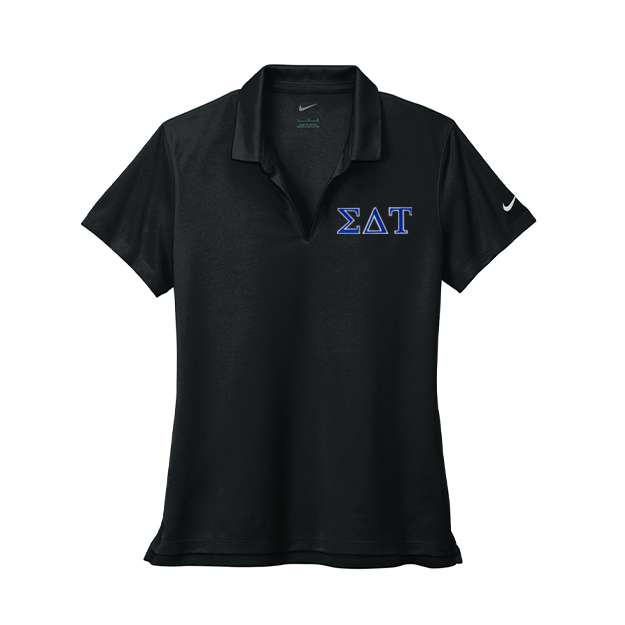 Sigma Delta Tau Sorority Nike Ladies Dri-FIT polo with embroidered Greek letters