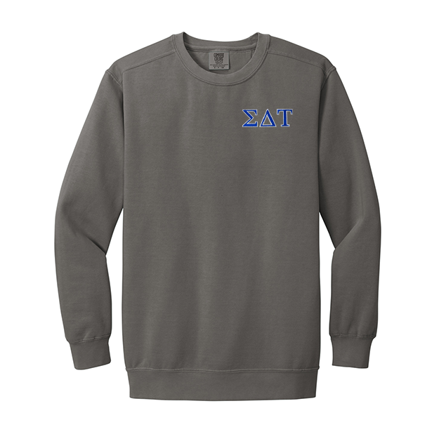 Sigma Delta Tau Sorority Comfort Colors Embroidered Greek Letter Crewneck Sweatshirt