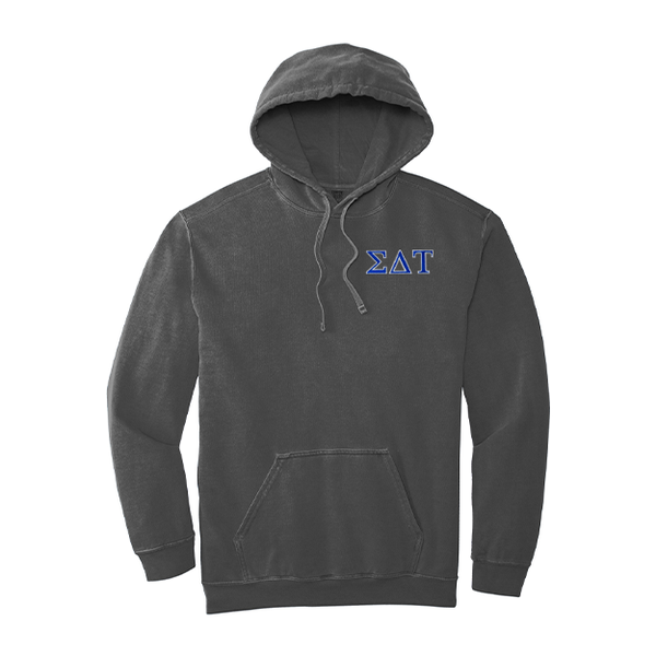 Sigma Delta Tau Sorority Comfort Colors Embroidered Greek Letter Hooded Sweatshirt