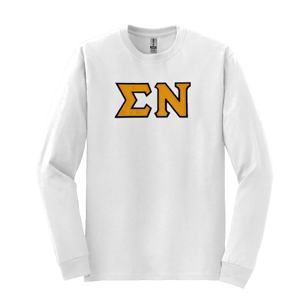 Sigma Nu Fraternity Sewn on Greek Letter Gildan Long Sleeve T-shirt